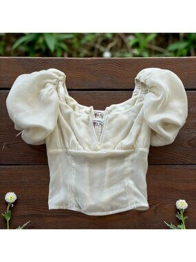 REFORMATION Cream Velvet Puff Sleeve Top Size 2